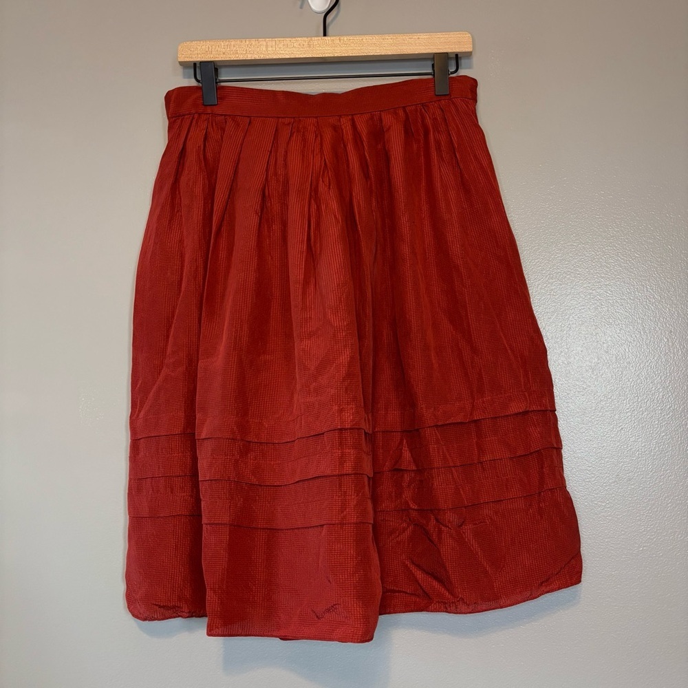 Vera Wang Lavender Label sz 6 Silk Pleated A-Line Skirt Bow Red - Picture 5 of 10